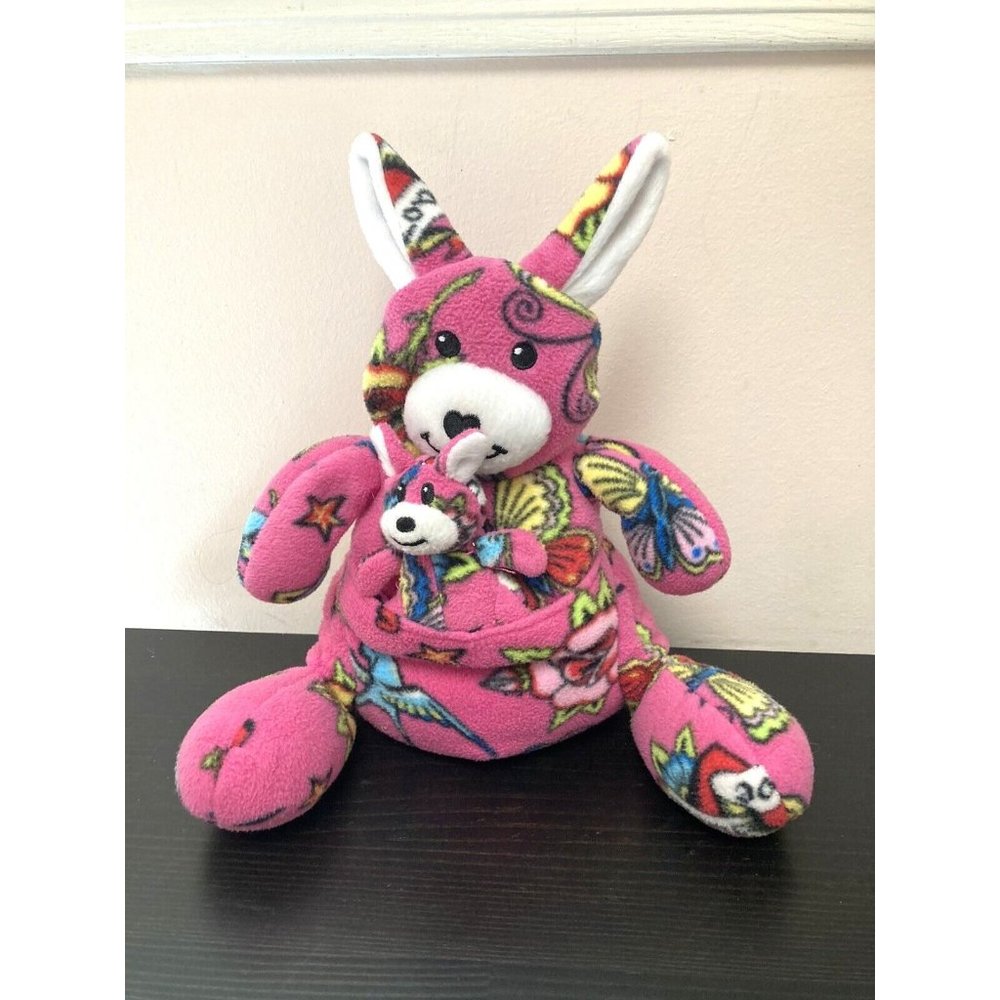 Beeposh Betsy & Boo Kangaroo Plush Tattoo-Printed Hot Pink Stuffed Animal Toy